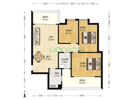 观山悦二期 3室2厅1卫 94平方