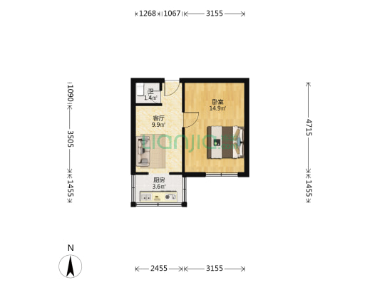拥政里 1室1厅1卫 37平方