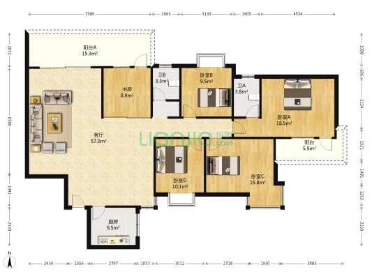 翠岭嘉园 5室1厅3卫 186平方