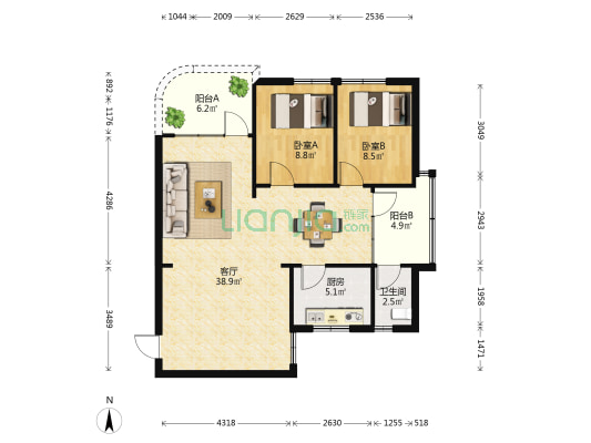 金侨新村 2室1厅1卫 76平方