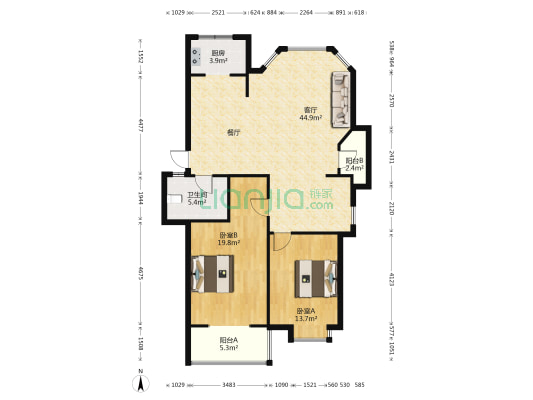 锦绣年华 2室1厅1卫 111平方