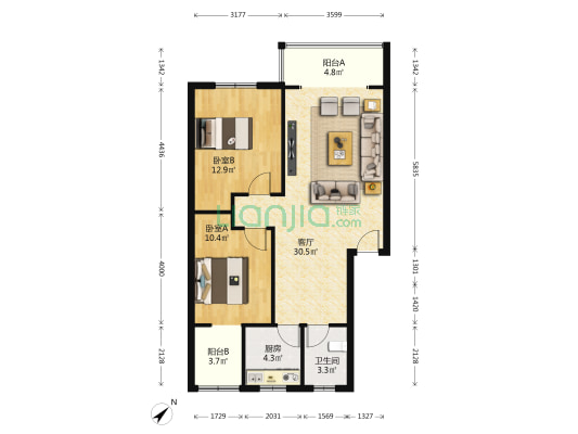 桃溪苑 2室1厅1卫 90平方