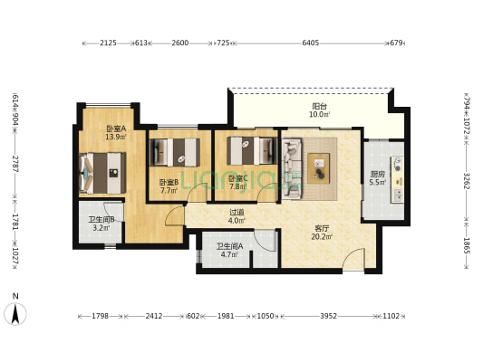 中交金科辰光 3室1厅2卫 89平方