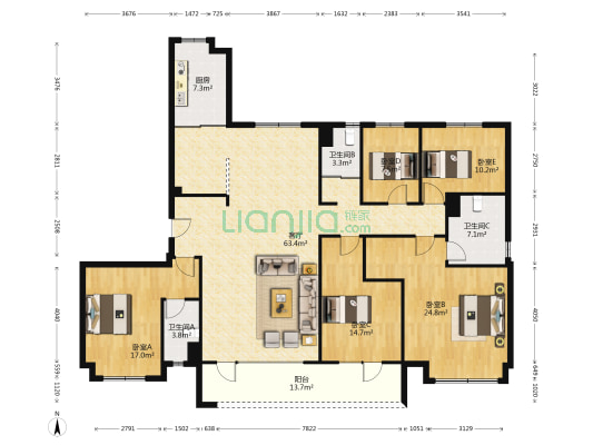 碧桂园桃李东方 5室1厅3卫 233平方