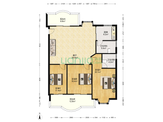 星华苑 3室1厅2卫 130平方