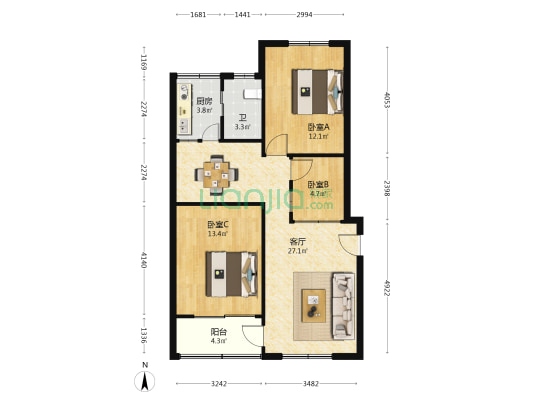 锦龙花苑 3室1厅1卫 78平方