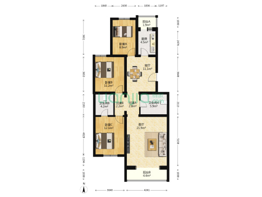 建鑫园三里 3室2厅2卫 121平方