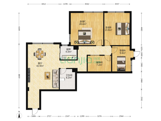新景立大厦 3室1厅1卫 140平方