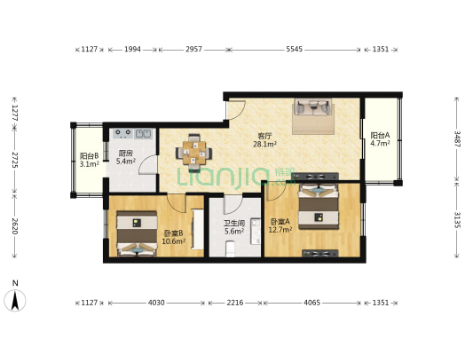 外交部街33号院 2室1厅1卫 86平方