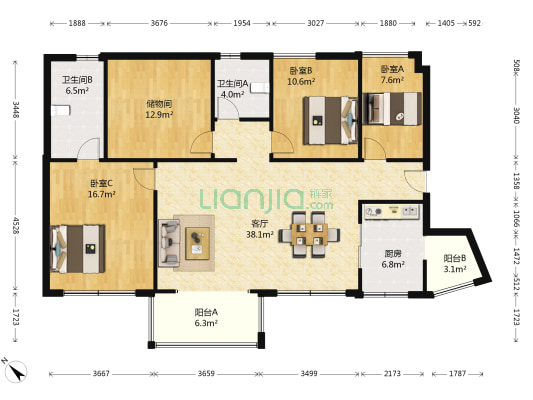 西城御景 3室1厅2卫 124平方