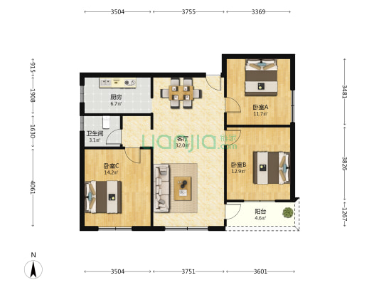 川南明珠 3室1厅1卫 103平方