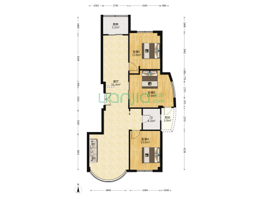 东大智慧嘉园 3室1厅1卫 152平方