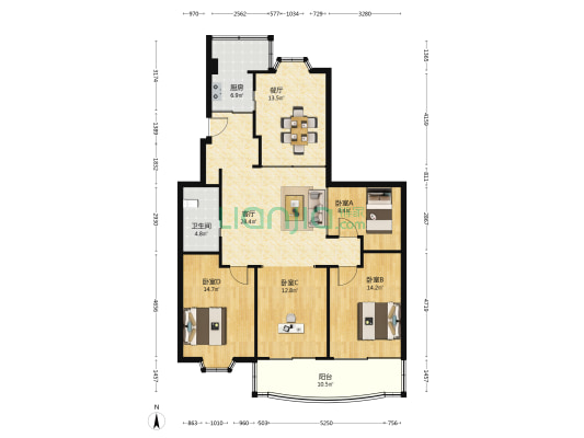 莫愁家园 4室2厅1卫 140平方