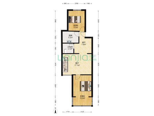 三色花园 2室2厅1卫 72平方