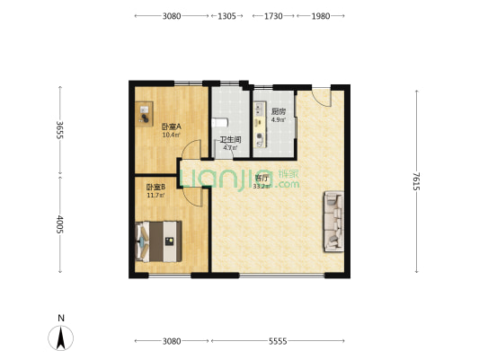 绿城杨柳郡 2室1厅1卫 88平方