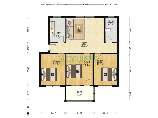 北京商场家属院 3室1厅1卫 92平方