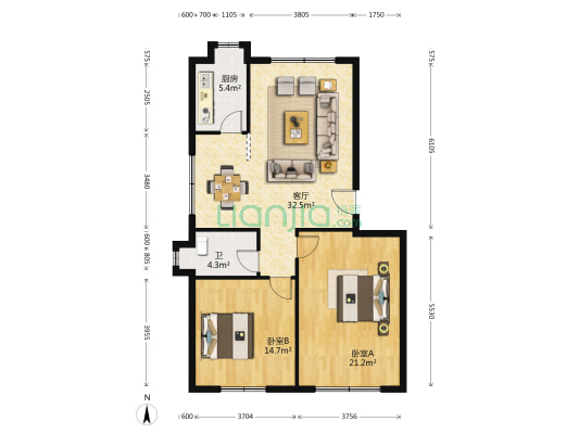 地苑小区 2室1厅1卫 93平方