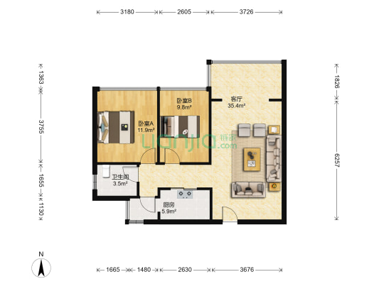 万基金海湾豪庭C区 2室1厅1卫 81平方