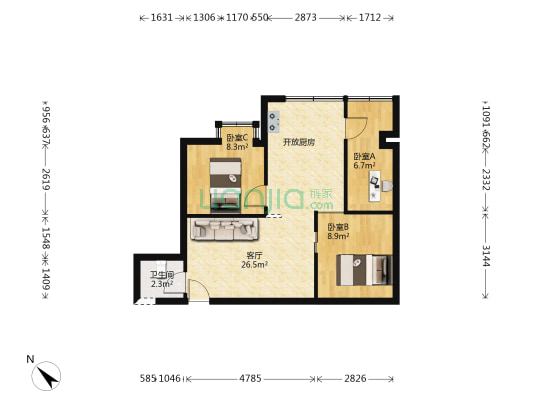 营康路61号 3室1厅1卫 61平方