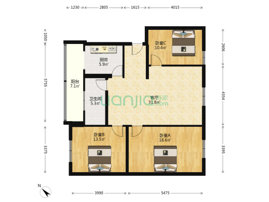 新马路73号小区 3室1厅1卫 108平方