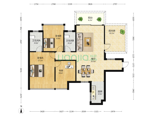 江宇世纪城公馆 3室1厅2卫 110平方