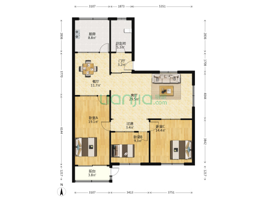 新华路11号 3室2厅1卫 129平方