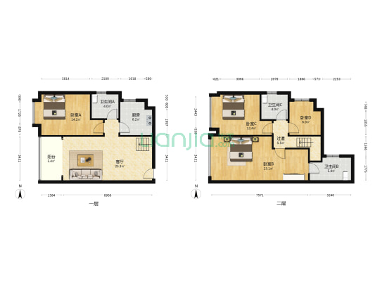 朗云花园 4室1厅3卫 112平方