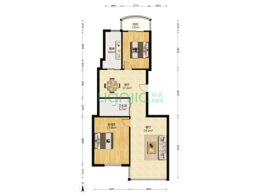 金地廣塲 2室2厅1卫 117平方