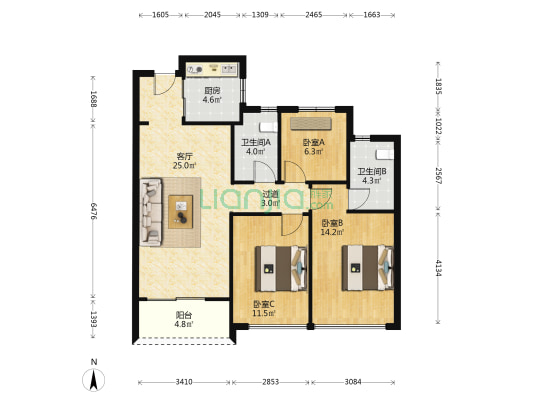 金成汀云上府 3室1厅2卫 98平方
