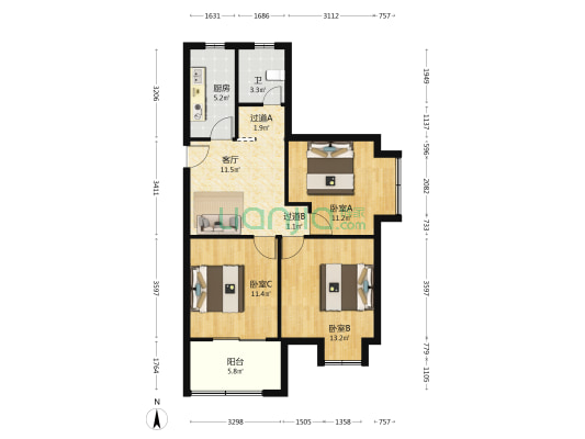 雅源里 3室1厅1卫 85平方