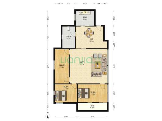 望海西路 2室2厅1卫 77平方