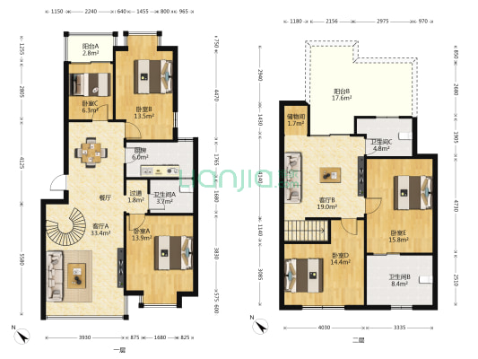 愉翠雅园 5室2厅3卫 91平方