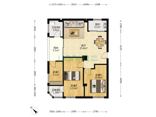 笔架中路 3室1厅2卫 79平方