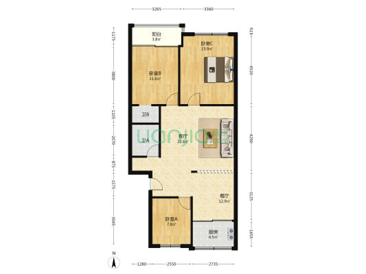 新联二街 3室2厅2卫 115平方