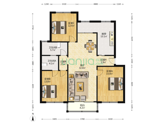 阳山西路 3室1厅2卫 131平方