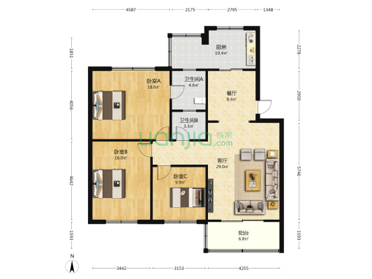 北海市中级人民法院宿舍区 3室2厅2卫 132平方