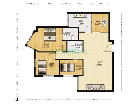 文华大厦南楼 4室1厅2卫 129平方