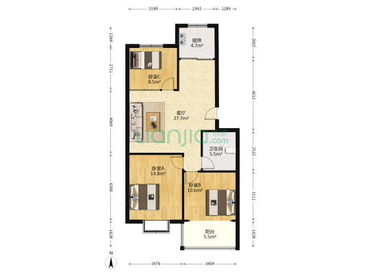 永安温馨家园 3室1厅1卫 95平方