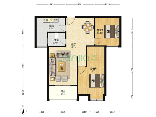 跃进家园A区 2室1厅1卫 100平方