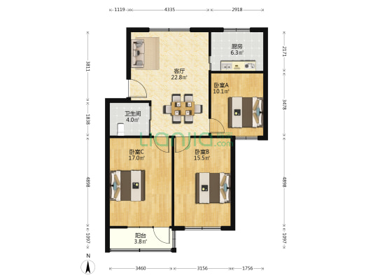 晨曦新村 3室1厅1卫 94平方