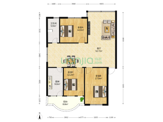 海兴小区 3室1厅1卫 130平方