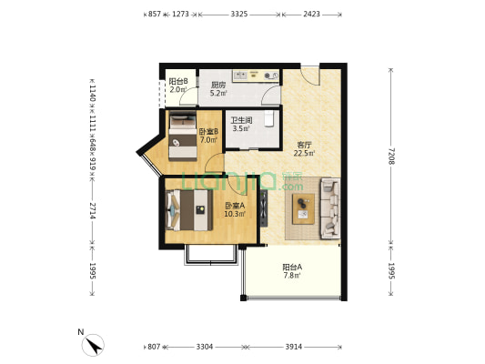 新北佳苑 2室1厅1卫 67平方