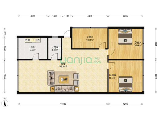 旭日北大道141号 3室1厅1卫 130平方