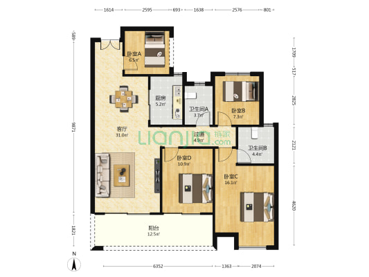 润和星河玥 4室1厅2卫 125平方