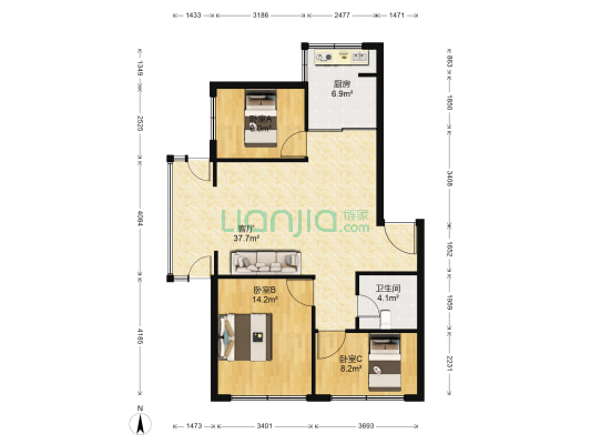 富丽阳光 3室1厅1卫 101平方