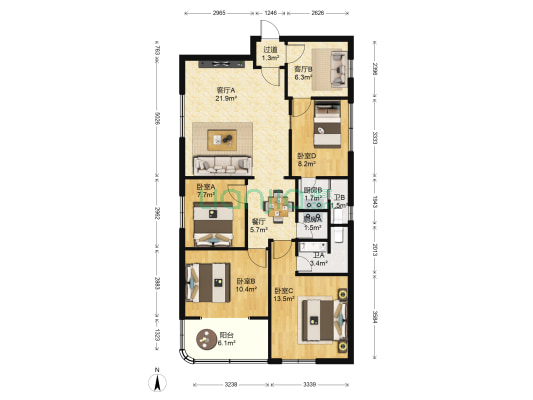 美景花园 4室3厅2卫 119平方