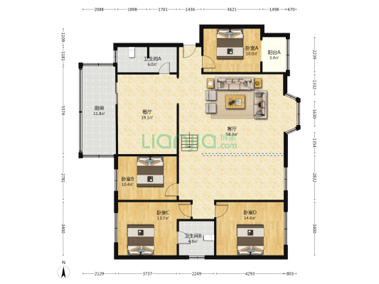 银杏路85号 4室2厅2卫 175平方