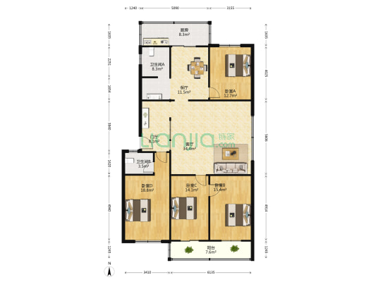 恒大家属院 4室2厅2卫 171平方