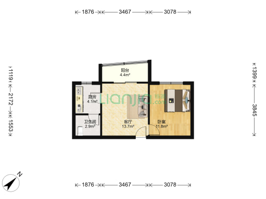 营门口路405号 1室1厅1卫 47平方
