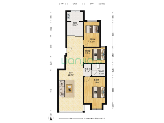田园景苑 3室1厅2卫 117平方
